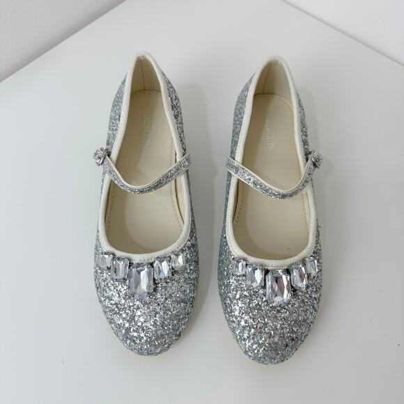 NEW J.Crew Crewcuts Girls Glitter Heel Mary Jane Shoes Silver Party Formal K4 - Picture 5 of 10